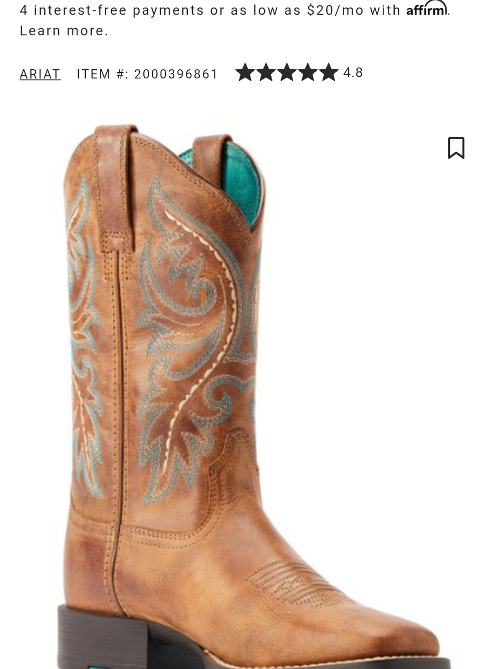Ariat Brown Leather Western Boots with Turquoise Embroidery